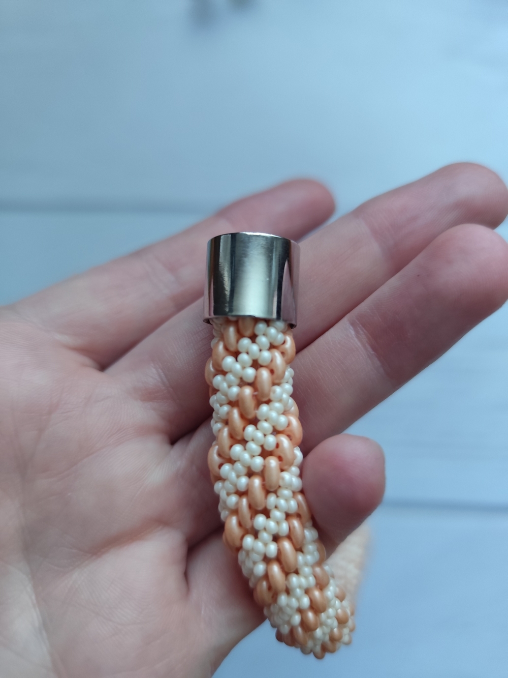 Delicate Peach Beaded Rope Necklace - Picture 7 of 7